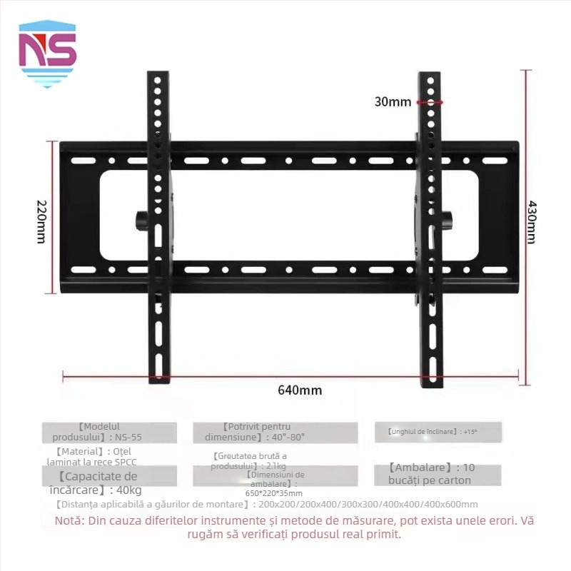 Suport de perete pentru TV cu balansare și reglaj telescopic, cadru din fier, control mecanic, capacitate de încărcare peste 15 kg