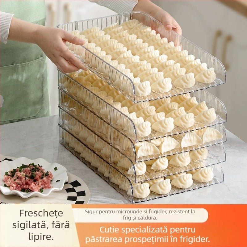 Cutie pentru găluște cu perdea de capac pentru tavă, capacitate mare, plastic alimentar, design simplu, sistem multistrat