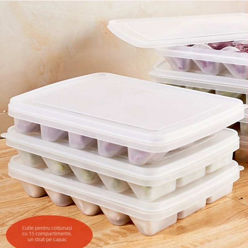 Cutie pentru gyoza și wonton cu capac, PP alimentar, antiaderent, 21 compartimente pentru congelator