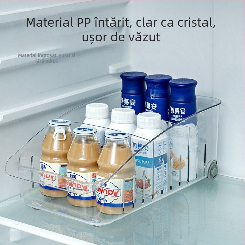 Organizator transparent pentru frigider cu separator pentru fructe și legume, PET material