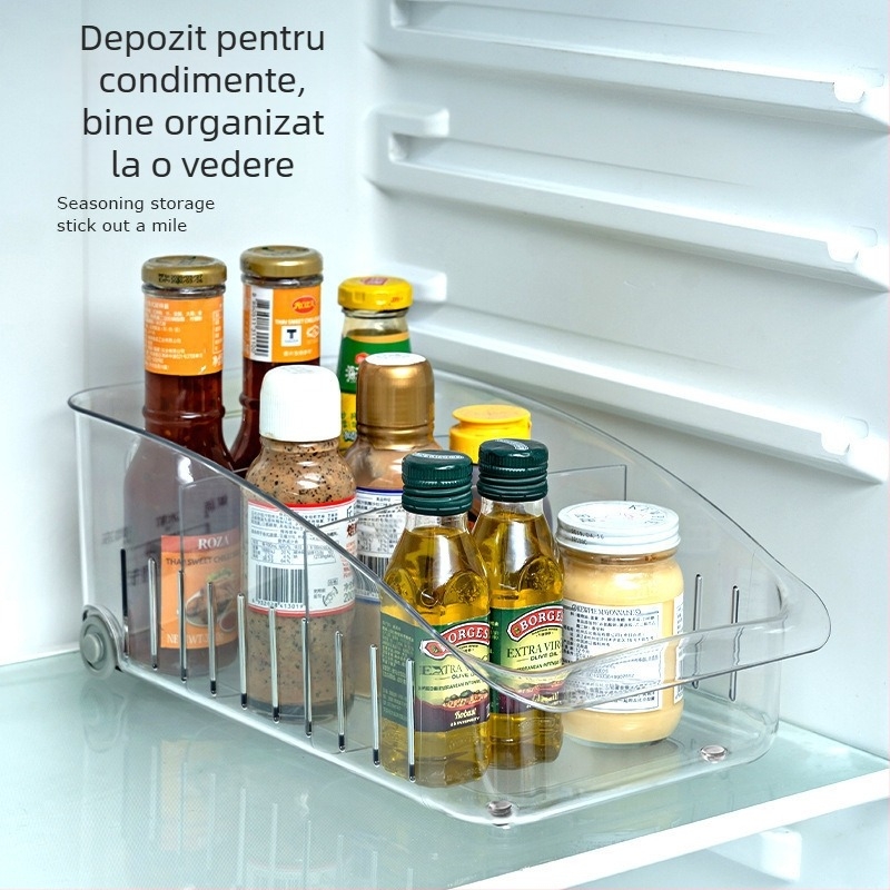 Organizator transparent pentru frigider cu separator pentru fructe și legume, PET material