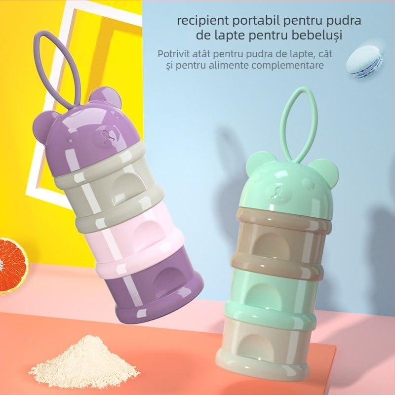 Cutie pentru lapte praf pentru bebeluși, cu trei compartimente, portabilă, etanșă, rezistentă la umezeală, organizator cu compartimente despărțite pentru nou-născuți