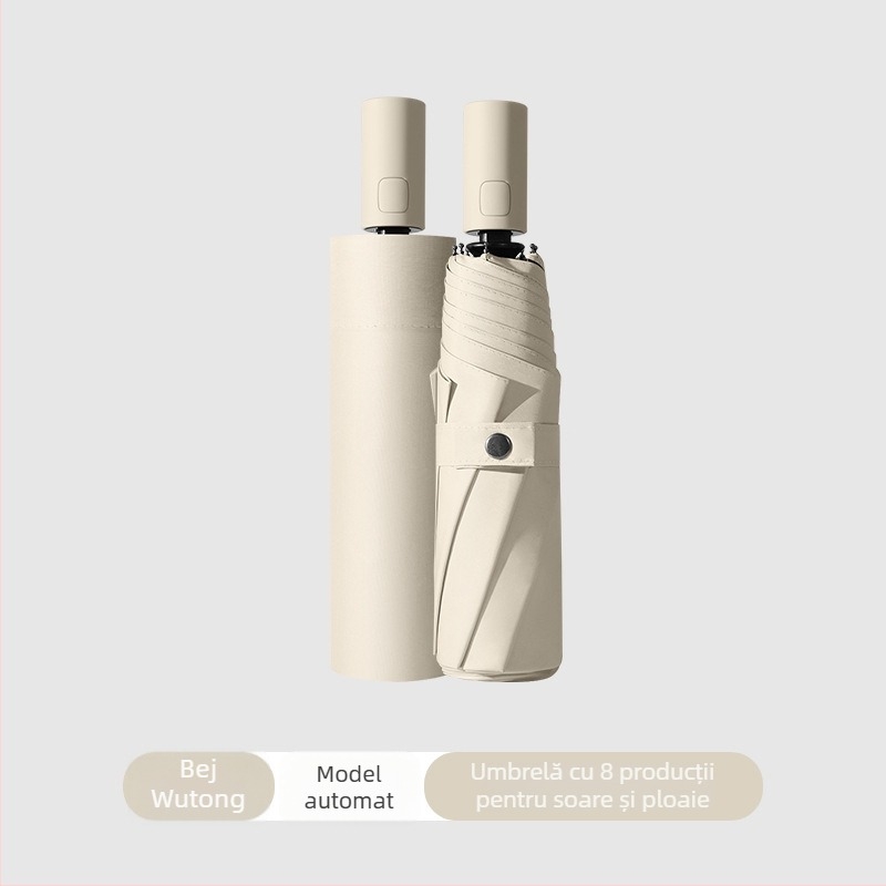 Umbrelă automată pentru soare, pentru adulți, în 3 secțiuni, protecție UV UPF>50, ramă din oțel cu 8 brațe, posibilitatea imprimării siglei