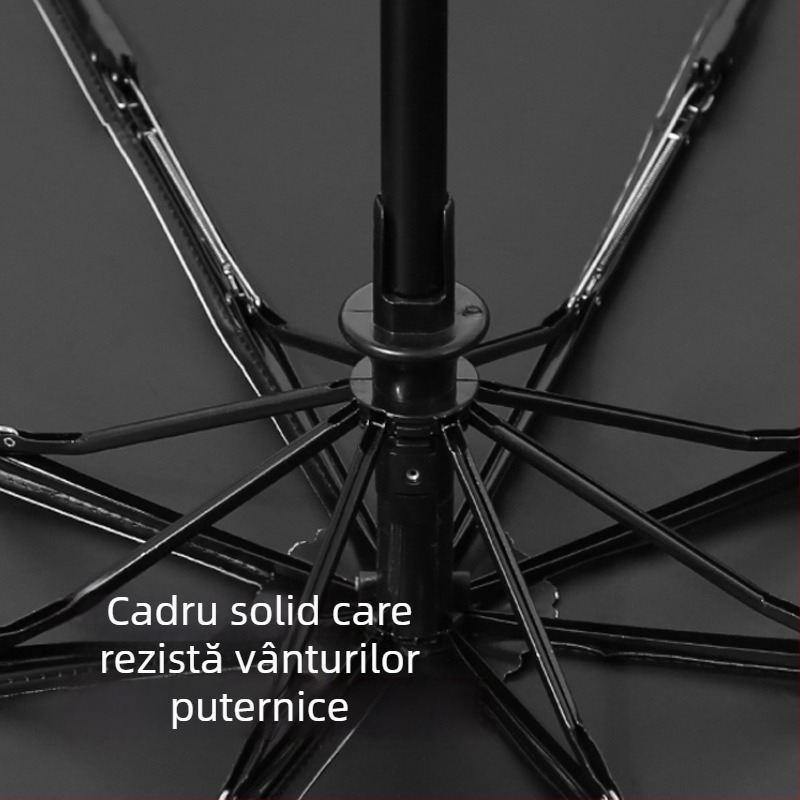 Umbrelă automată pentru soare, pentru adulți, în 3 secțiuni, protecție UV UPF>50, ramă din oțel cu 8 brațe, posibilitatea imprimării siglei