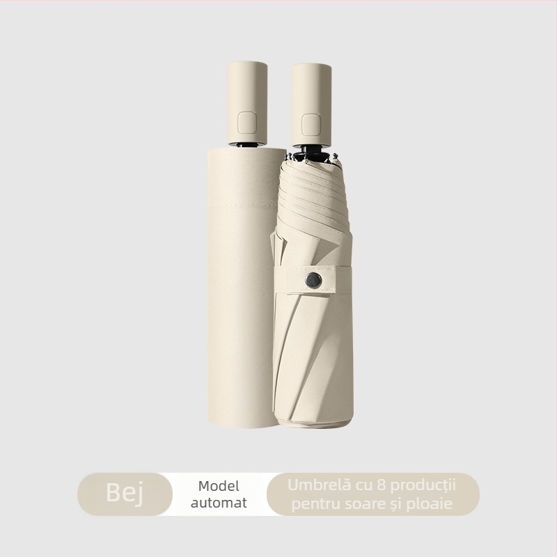 Umbrelă automată pentru soare, pentru adulți, în 3 secțiuni, protecție UV UPF>50, ramă din oțel cu 8 brațe, posibilitatea imprimării siglei
