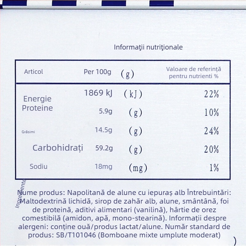 White Rabbit nugát cu arahide în cutie metalică – ambalaj cadou; ingrediente: zahăr, lapte pudră; termen de valabilitate: 540 zile