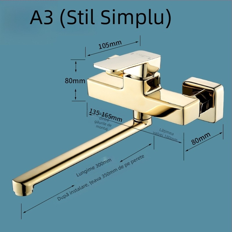Montaj de duș triplu din cupru, cu cap de duș extensibil rotativ, montaj pe perete; Presiune de lucru: 50; Temperatură ape calde: 50; Temperatură ape reci: 0; Debit: 50