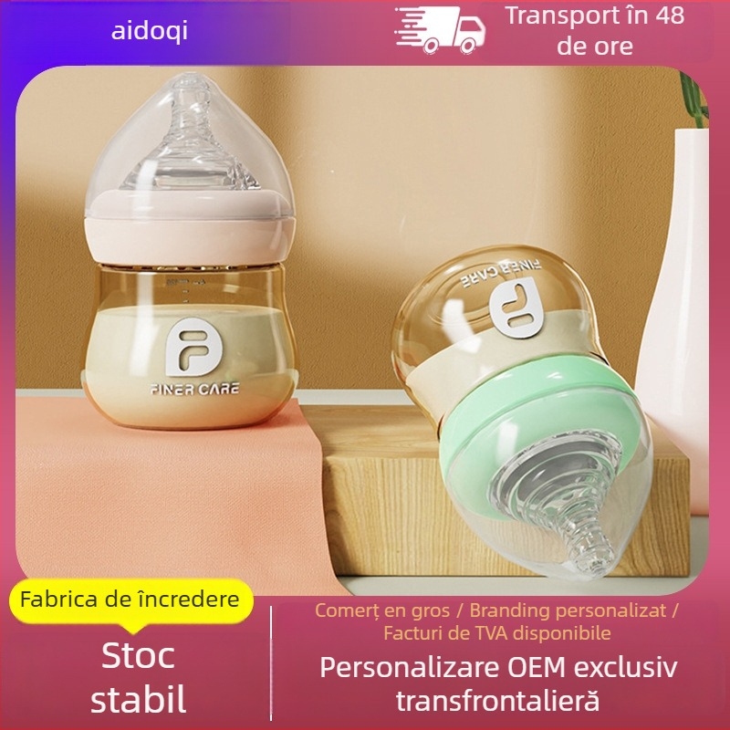 Finercare biberon PPSU pentru nou-născuți, gât larg, formă arcuită, fără mâner