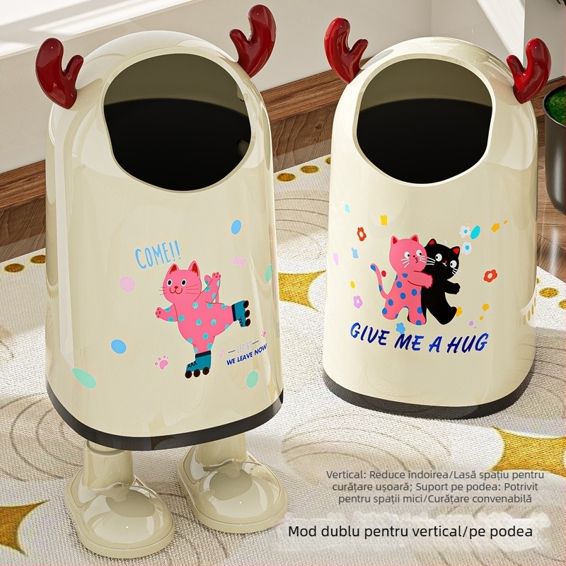 Coș de gunoi desen animat, deschis fără capac, din plastic, 12 L sau mai mult, formă cilindrică, uz casnic