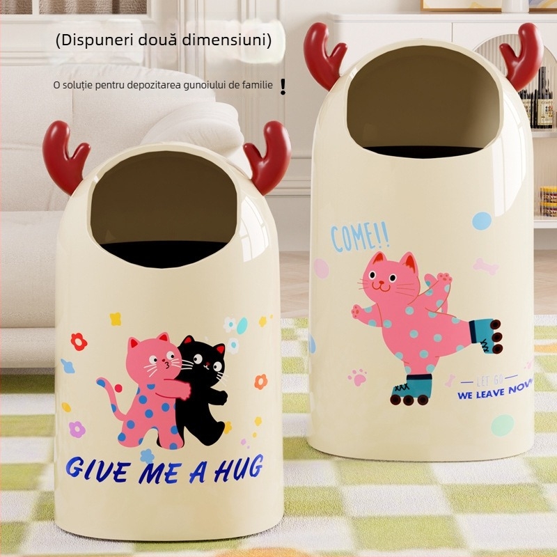 Coș de gunoi desen animat, deschis fără capac, din plastic, 12 L sau mai mult, formă cilindrică, uz casnic