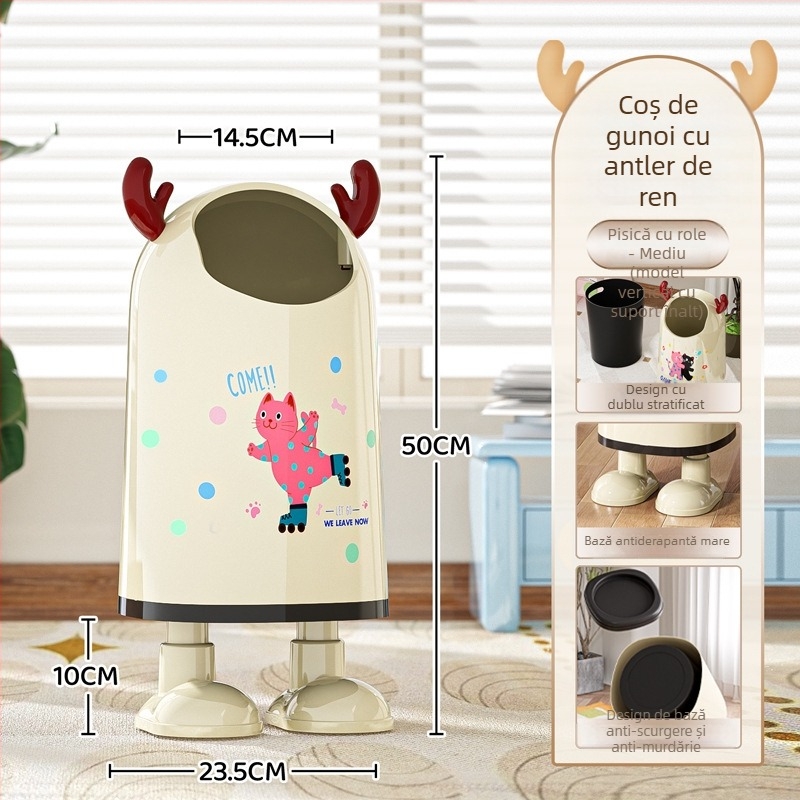 Coș de gunoi desen animat, deschis fără capac, din plastic, 12 L sau mai mult, formă cilindrică, uz casnic