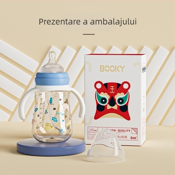 Sticlă PPSU cu gură largă, trei utilizări, formă curbată cu mâner, imprimare logo disponibilă, 80/240/280 ml