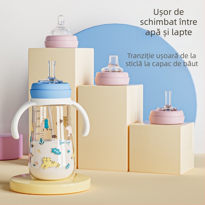 Sticlă PPSU cu gură largă, trei utilizări, formă curbată cu mâner, imprimare logo disponibilă, 80/240/280 ml