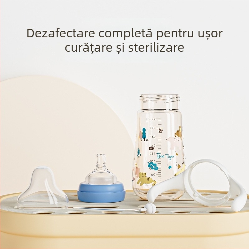 Sticlă PPSU cu gură largă, trei utilizări, formă curbată cu mâner, imprimare logo disponibilă, 80/240/280 ml