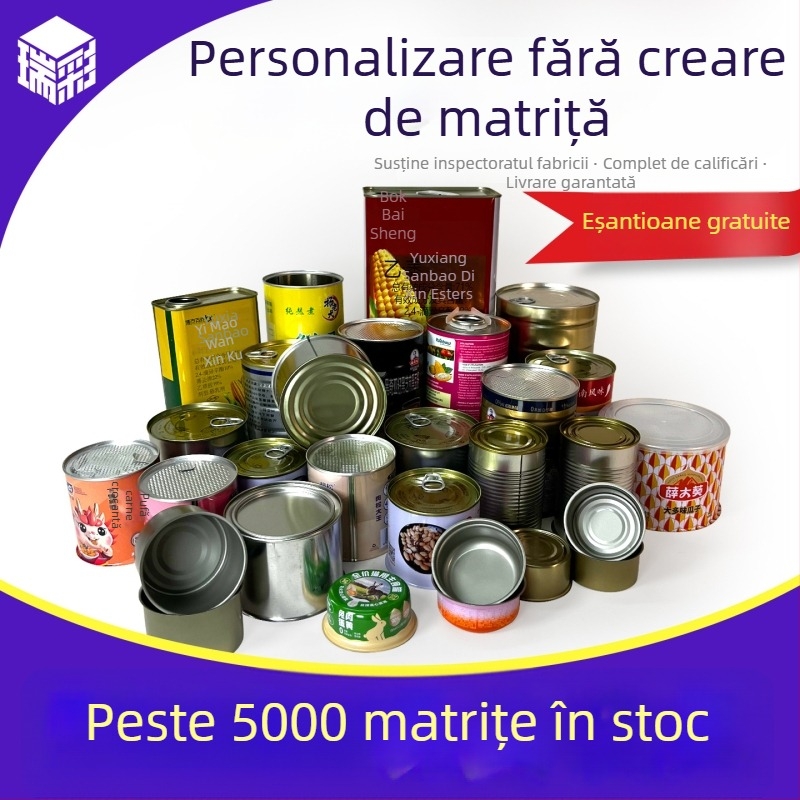 Ambalaj pentru hrană de animale în conservă din tablă, conservă rotundă din tablă, cu opțiuni de imprimare personalizate (embossing, mat lucios, UV, serigrafie, laser)