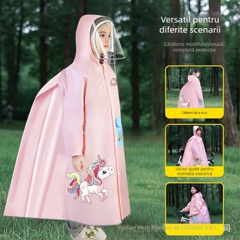 Poncho de ploaie pentru copii, impermeabil, EVA, cu rucsac școlar, reutilizabil, logo imprimat