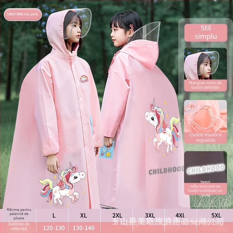 Poncho de ploaie pentru copii, impermeabil, EVA, cu rucsac școlar, reutilizabil, logo imprimat