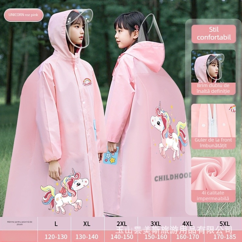 Poncho de ploaie pentru copii, impermeabil, EVA, cu rucsac școlar, reutilizabil, logo imprimat