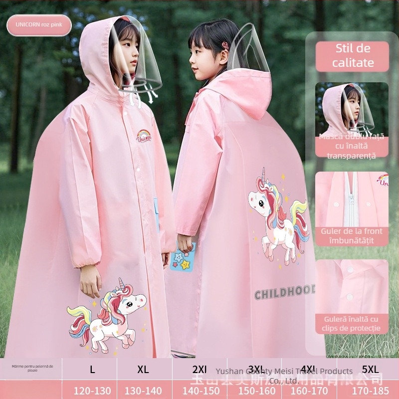 Poncho de ploaie pentru copii, impermeabil, EVA, cu rucsac școlar, reutilizabil, logo imprimat