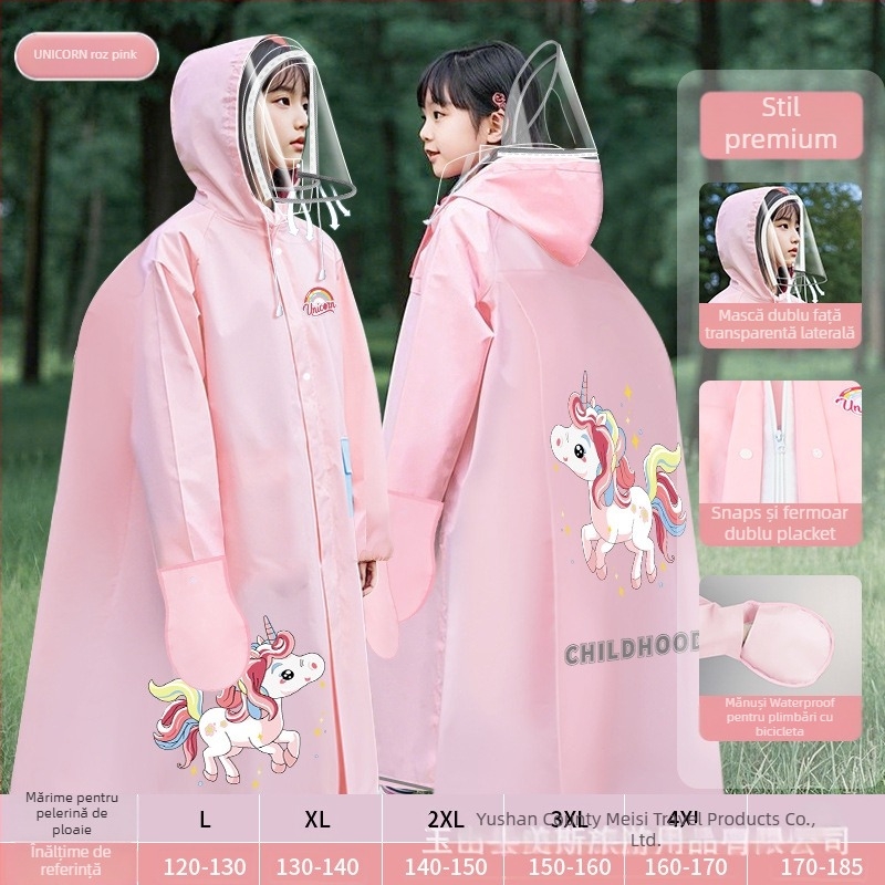 Poncho de ploaie pentru copii, impermeabil, EVA, cu rucsac școlar, reutilizabil, logo imprimat