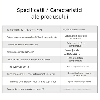 Termostat cu afișaj digital pentru folie încălzitoare electrică – control inteligent al temperaturii, 0-60°C, precizie ±2°C, 220V cablare