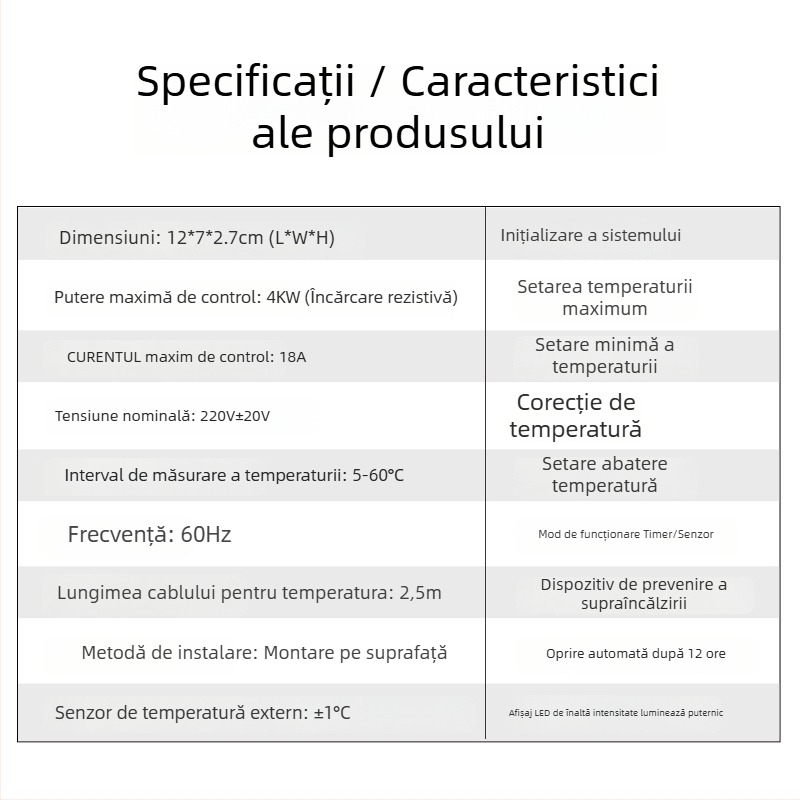 Termostat cu afișaj digital pentru folie încălzitoare electrică – control inteligent al temperaturii, 0-60°C, precizie ±2°C, 220V cablare