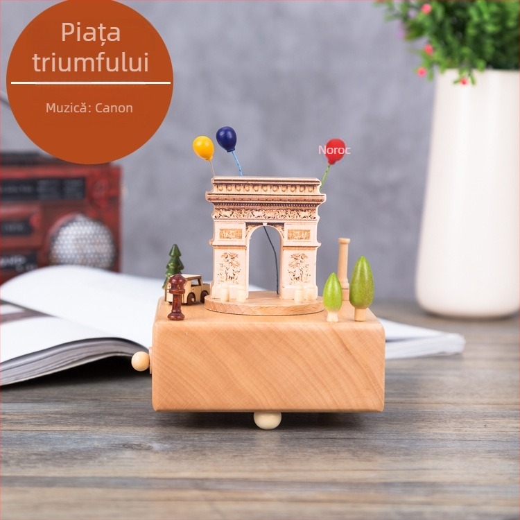 Cutie muzicală din lemn, fag, semi-manual, design Turnul Eiffel, decor pentru casă, cadou pentru nuntă și ziua de naștere