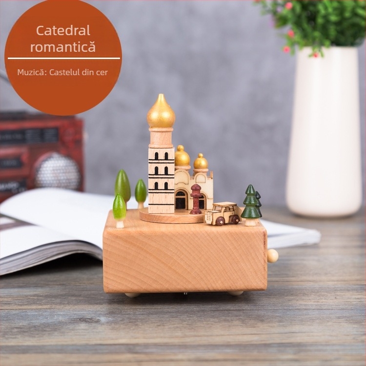 Cutie muzicală din lemn, fag, semi-manual, design Turnul Eiffel, decor pentru casă, cadou pentru nuntă și ziua de naștere