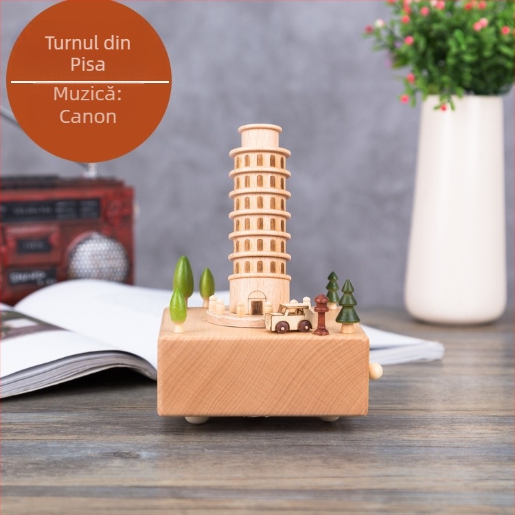 Cutie muzicală din lemn, fag, semi-manual, design Turnul Eiffel, decor pentru casă, cadou pentru nuntă și ziua de naștere