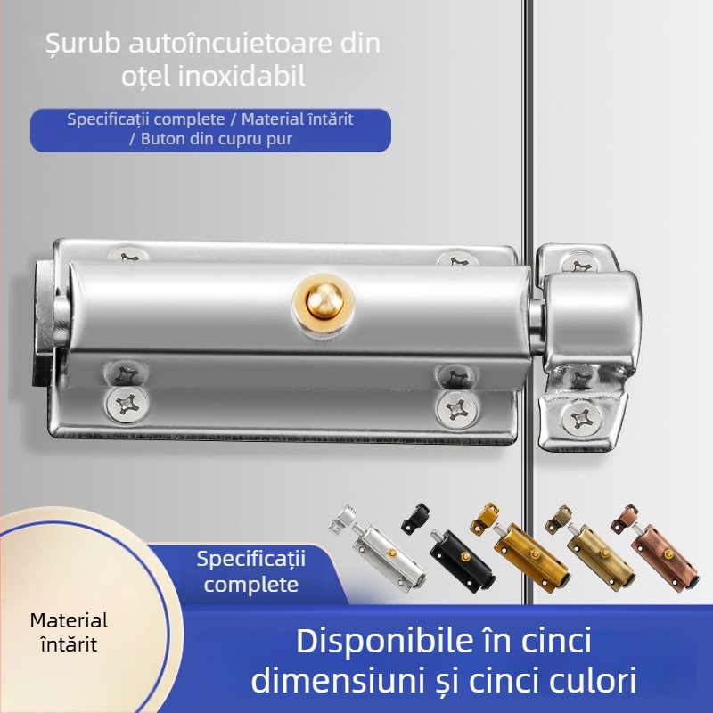 Zăvor cu arc din oțel inoxidabil, automat, pentru ușile de baie, tip A, finisaj periat