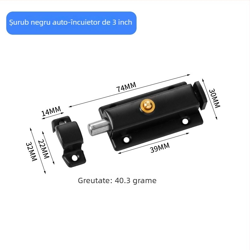 Zăvor cu arc din oțel inoxidabil, automat, pentru ușile de baie, tip A, finisaj periat