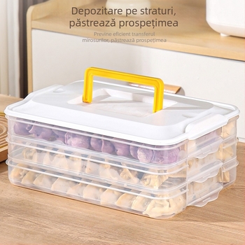 Cutie pentru găluște – depozitare în frigider cu mai multe niveluri, etanșare anti miros, cutie pentru wonton, congelator, material PP, design minimalist