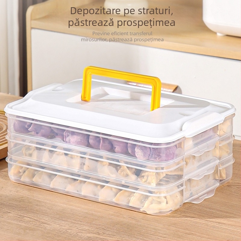 Cutie pentru găluște – depozitare în frigider cu mai multe niveluri, etanșare anti miros, cutie pentru wonton, congelator, material PP, design minimalist