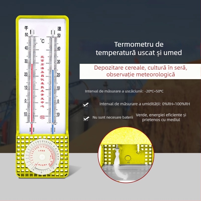 Termo-Higrometru interior pentru uz casnic — Înaltă precizie; Potrivit pentru culturi în seră și camera copiilor; psihrometru uscat-umed