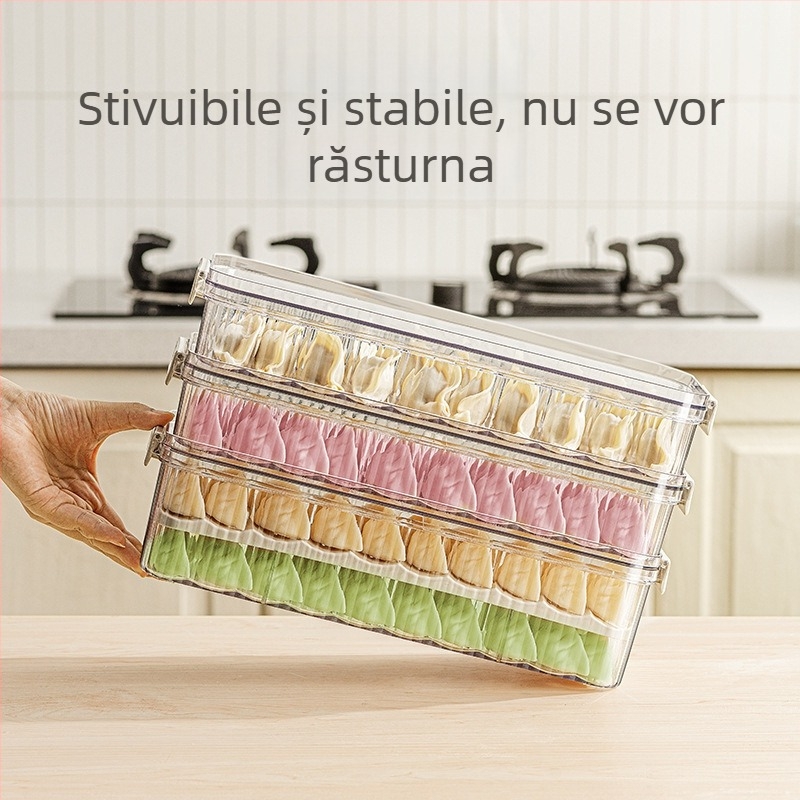 Cutie pentru dumplings din plastic alimentar, etanșă pentru congelare, păstrează prospețimea în bucătăria de acasă