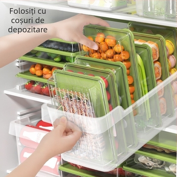 Cutie de depozitare în frigider, stivabilă, sigilată, menține prospețimea, PET material