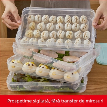 Cutie din plastic pentru congelator, capacitate mare, design compartimentat, pentru colțunași, wontonuri și ouă