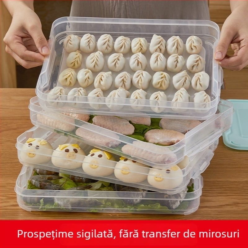 Cutie din plastic pentru congelator, capacitate mare, design compartimentat, pentru colțunași, wontonuri și ouă