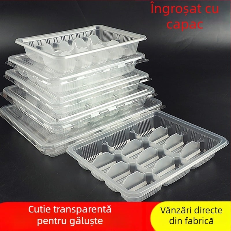 Cutie de unică folosință pentru dumplings, cu capac, compartimentată, din plastic îngroșat, ecologică