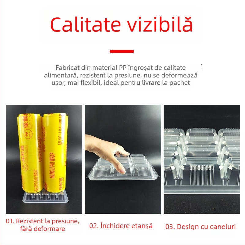 Cutie de unică folosință pentru dumplings, cu capac, compartimentată, din plastic îngroșat, ecologică