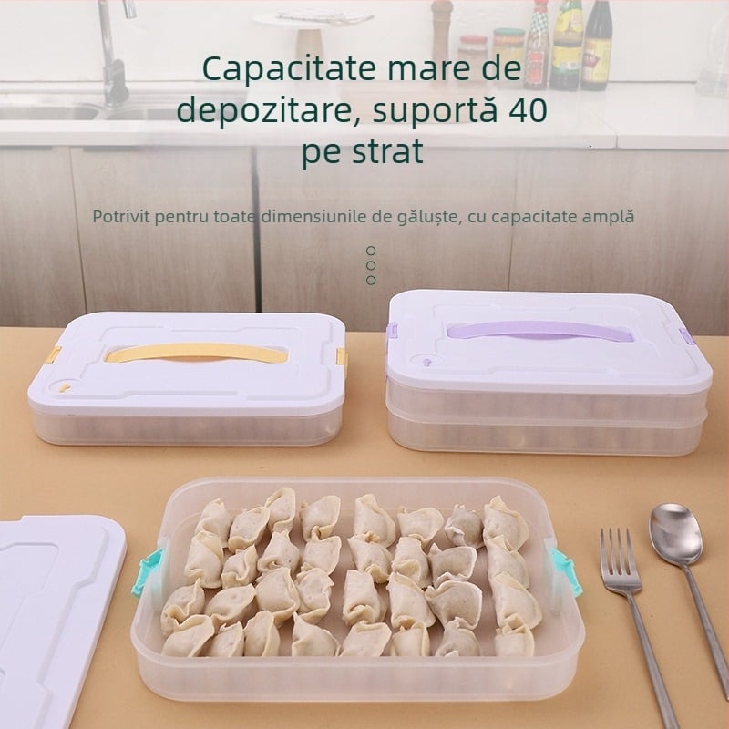 Cutie de depozitare pentru dumplings, cu mai multe niveluri, din plastic alimentar, potrivită pentru congelator și frigider, design modern minimalist