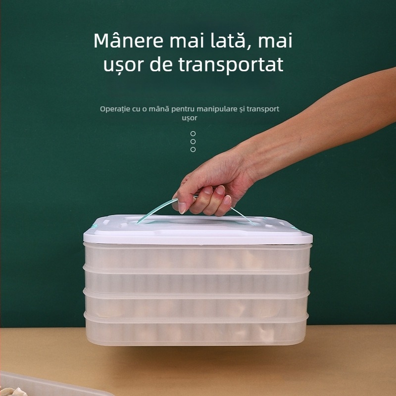 Cutie de depozitare pentru dumplings, cu mai multe niveluri, din plastic alimentar, potrivită pentru congelator și frigider, design modern minimalist