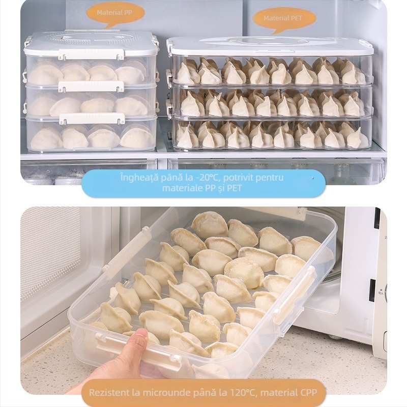 Cutie multistrat pentru găluște, pentru frigiderul casnic, plastic alimentar, capacitate mare pentru congelare