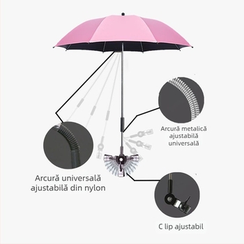 BANANA HT Umbrelă pentru cărucior de copii cu UPF 50+, 8 spițe din oțel, țesătură 190T, deschidere manuală, mâner lung