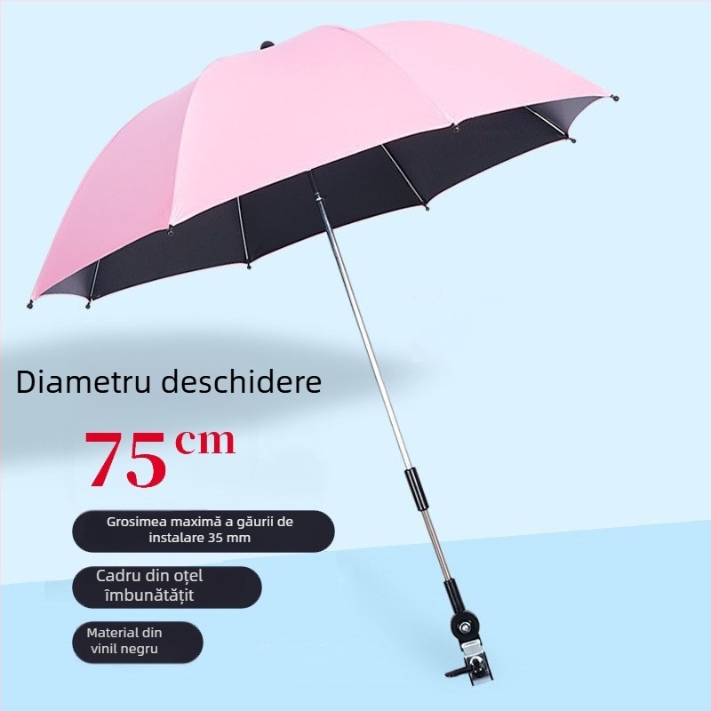 BANANA HT Umbrelă pentru cărucior de copii cu UPF 50+, 8 spițe din oțel, țesătură 190T, deschidere manuală, mâner lung