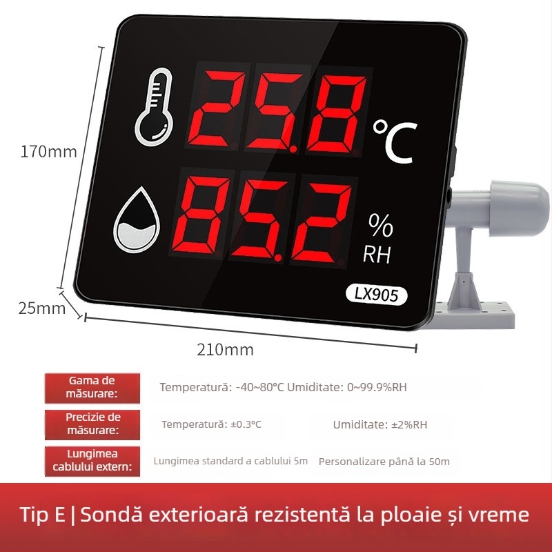 Registrator industrial de înaltă precizie pentru temperatură și umiditate, pentru uz în interiorul fabricilor; alimentare prin priză; compatibil cu etichetare proprie