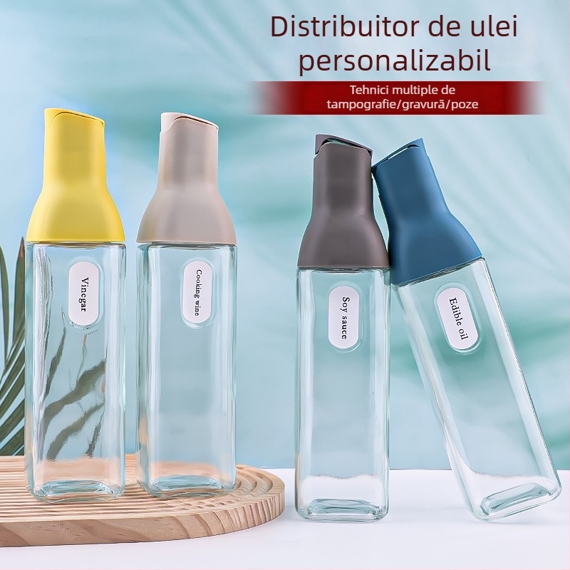 Recipient din sticlă pentru ulei cu deschidere și închidere automate, recipient de bucătărie pentru sosuri, Dashun Glass, stil modern minimalist, personalizare cu logo