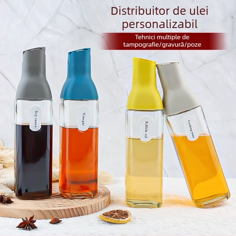Recipient din sticlă pentru ulei cu deschidere și închidere automate, recipient de bucătărie pentru sosuri, Dashun Glass, stil modern minimalist, personalizare cu logo