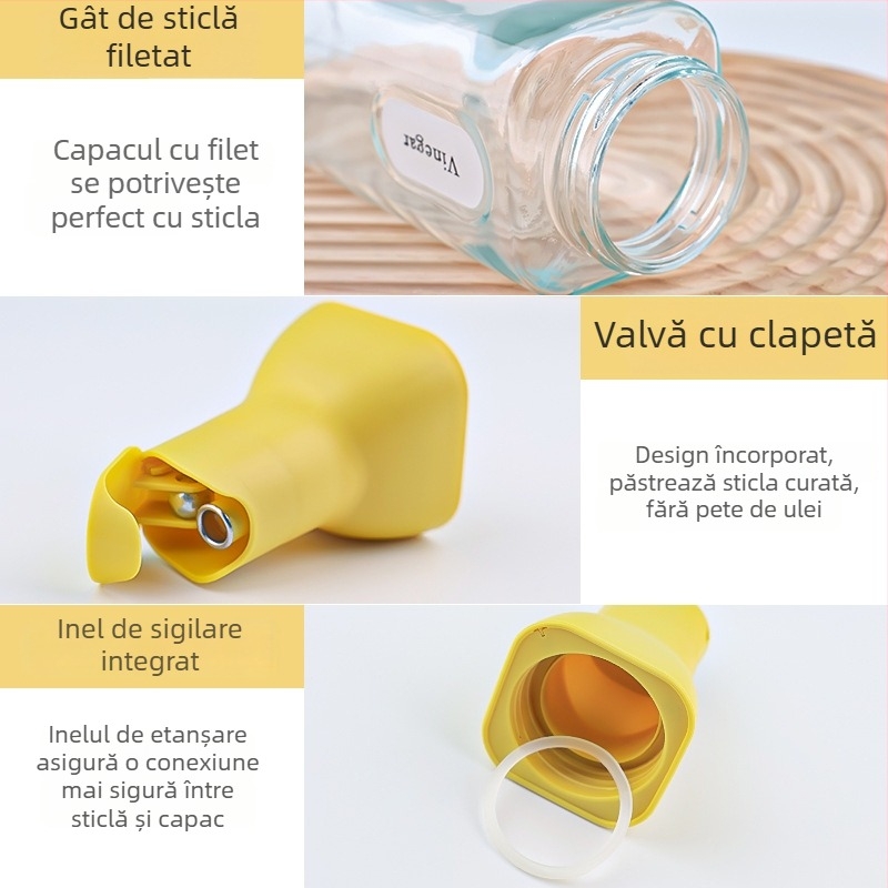 Recipient din sticlă pentru ulei cu deschidere și închidere automate, recipient de bucătărie pentru sosuri, Dashun Glass, stil modern minimalist, personalizare cu logo