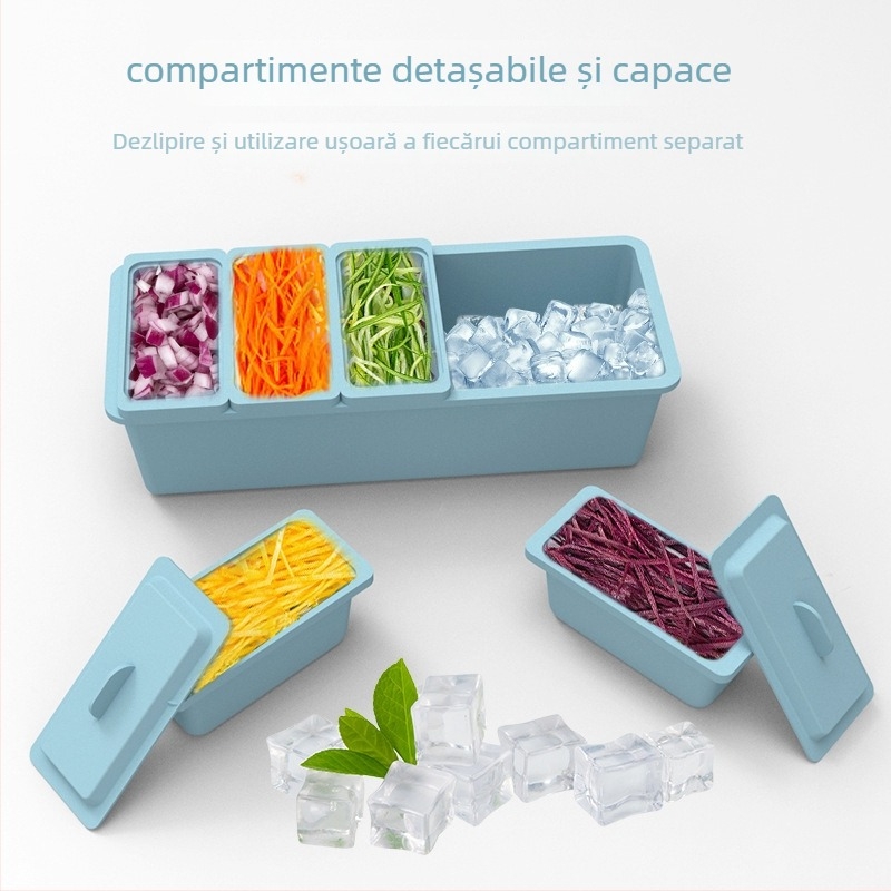 Cutie din silicon cu cinci compartimente pentru fructe, solniță și zaharniță – organizare bucătărie